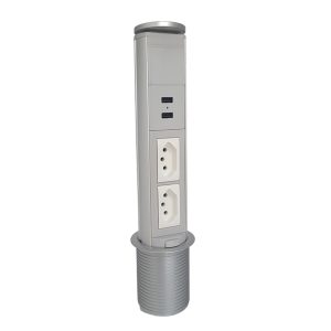 MINI TOTEM MESA MANUAL BRANCO  (2 TOMADAS, 2USB)